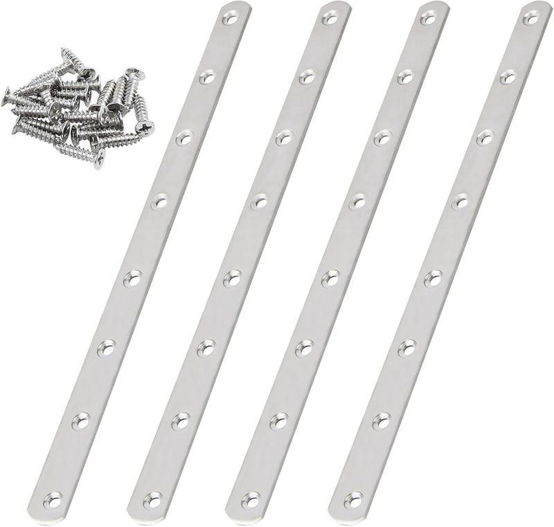 AUXBC 11.5 Inch Stainless Steel Straight Brace, Flat Straight Support, Repair Fixed Bracket Connector, Heavy Duty Furniture Repair Fixing Joint with Screw, 2PCS - Image 1